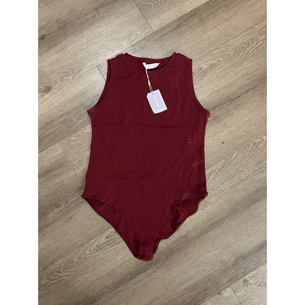 MANGOPOP Womens Sleeveless Crew Neck‎ Bodysuit Burgundy Wine Red Size XXL NWT